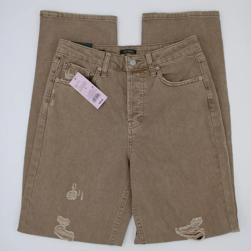 Women’s High Rise Distressed Straight Leg Jeans - Light Brown Size 00 & 4 - Picture 1 of 12